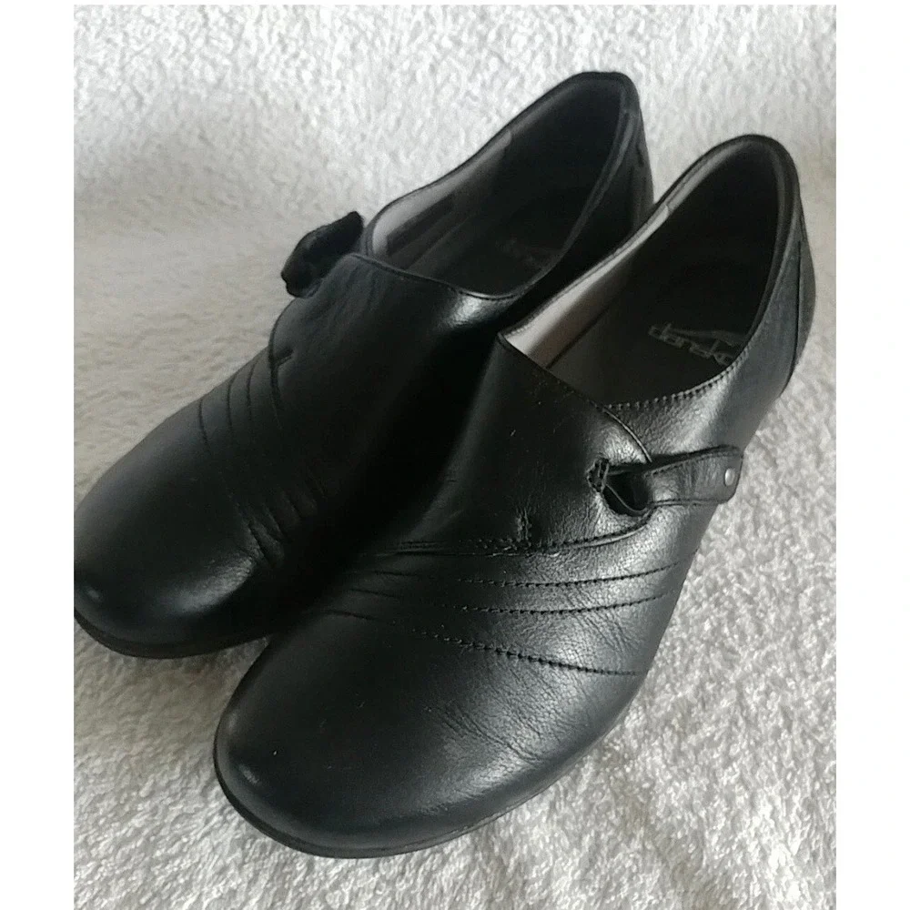 Dansko Black Leather Slip On Pleated Comfort Loafers 5500020200 Size 37